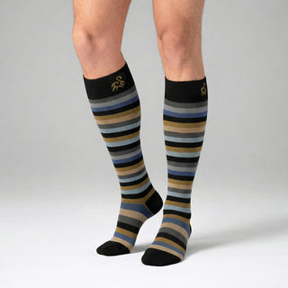 Solidea Stripe Game Harmonia Gambaletti Compressione Graduata 15-21 mmHg 3-L Nero, Verde Oliva, Avio, Beige — Kompressionskniestrümpfe mit abgestufter Kompression
