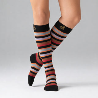 Solidea Stripe Game Calipso Gambaletti Compressione Graduata 15-21 mmHg 1-S Nero, Rosso, Arancione, Marrone, Lilla — Gambaletti a compressione graduata