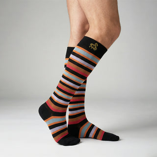 Solidea Stripe Game Calipso Gambaletti Compressione Graduata 15-21 mmHg 1-S Nero, Rosso, Arancione, Marrone, Lilla — Gambaletti a compressione graduata