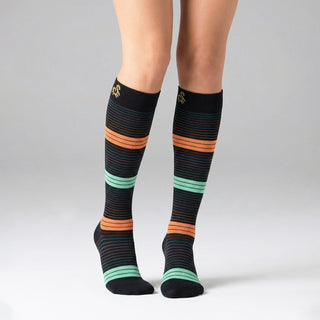 Solidea Stripe Game Elettra 5-XXL Negru, Verde, Portocaliu — Ciorapi cu Compresie Graduată