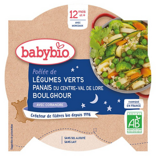Babybio Piatto Cena - 12 mesi e più - Verdure Verdi, Pasta, Bulghur - BIO 230 g