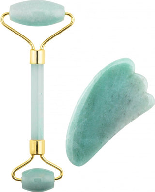 Palsar 7 Set Guasha jadeit rullo giada avventurina verde — Set massaggio viso