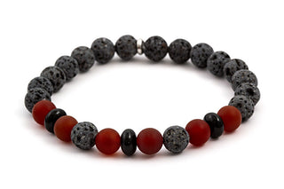 Agato Bracciale Di Perline In Onice, Pietra Lavica E Corniola Mink65 - Lunghezza: 19 Cm
