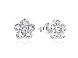 Agato Silver Flower-Shaped Earrings With Transparent Zirconia Agt-E257Pw 