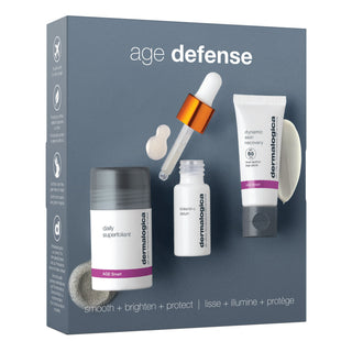 Zestaw Obrony Wieku Dermalogica: Super Scrub Daily Exfoliating Powder Anti-Pollution 13 g + Biolumina-C Vitamin C Brightening Face Serum 10 ml + Dynamic Skin Face Moisturizing Cream SPF 50 12 ml