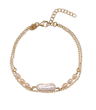 Alisia Pulsera Doble Chapada en Oro con Perlas Auténticas Al5114.01.000 