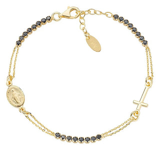Amen Unique gold-plated Bracciale with black zircons Rosary BRCRMIGNZ3