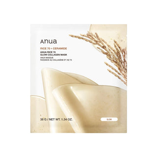 Anua Rice 70 Glow, Collagene, Glow, Maschera in tessuto, Per il viso, 38 g