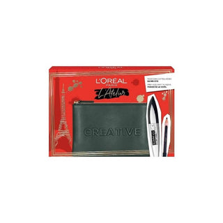 Atelier Kit Set L'Oreal Paris: Bambi Eye Mascara Definizione Ciglia Extra Nero 89 ml + Paradise Matita Occhi Kajal 12 g + Trousse Trucco in Tessuto Nero