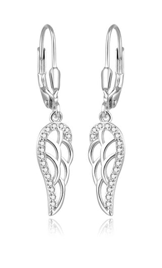 Beneto Elegante zilveren oorbellen met heldere zirkonia engelenvleugels AGUC2585L
