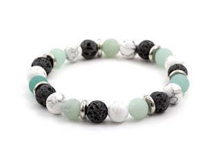 Agato Bracciale Di Perline In Amazzonite, Pietra Lavica E Howlite Mink36 - Lunghezza: 17 Cm