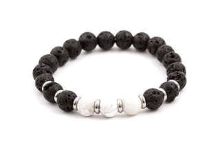 Agato Bracciale Di Perline In Pietra Lavica E Howlite Mink52 - Lunghezza: 17 Cm