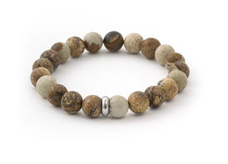 Beneto MINK108 Armband met lavastenen en jaspiskralen - Lengte: 19 cm