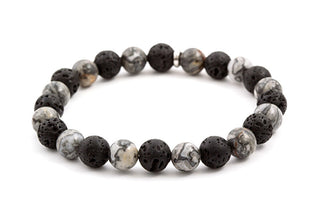 Beneto MINK59 Armband met lavastenen en jaspiskralen - Lengte: 19 cm