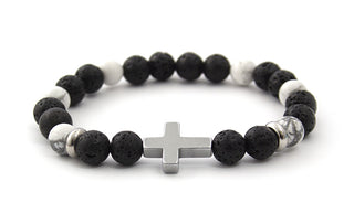 Beneto MINK64 Armband van lavasteen, howliet en hematiet - Lengte: 19 cm