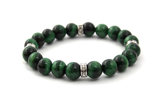 Beneto MINK117 Groene tijgeroog kralen armband - Lengte: 19 cm