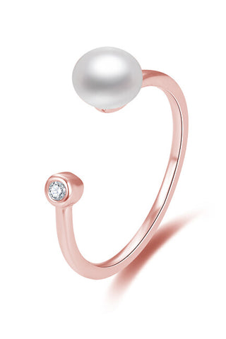 Beneto Open bronze ring with real freshwater pearl AGG467-RG
