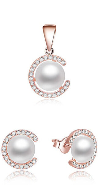 Beneto Parure Di Gioielli In Argento Placcato Oro Con Perle Vere Agset285P-Rose (Pendente, Orecchini)