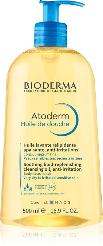 Bioderma Atoderm erittäin ravitseva ja rauhoittava suihkuöljy kuivalle ja ärtyneelle iholle 500 ml
