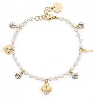 Brosway Pulsera bañada en oro con perlas y dije de chakra BHKB210