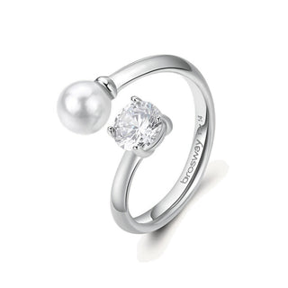 Brosway Anillo abierto de acero con circonitas y perla Affinity BFF190 - Circuito: 56 mm
