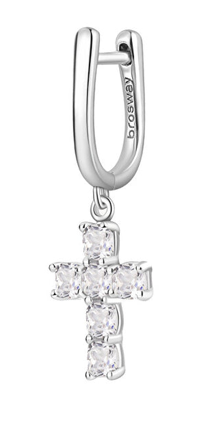 Brosway Pendientes de cruz de plata blanca con un solo infinito, FIW22