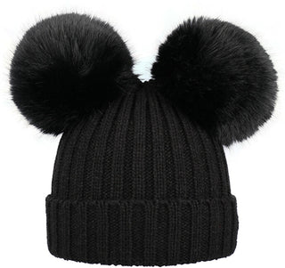 Capu Cappello Da Donna nero con 2 pom pom