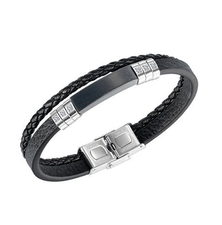 Troli Black men´s Bracciale made of intertwined leather Leather