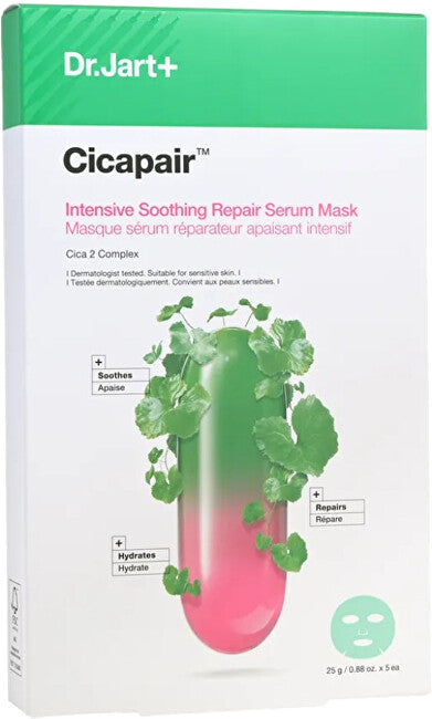 Dr. Jart+ Cicapair Masque Visage Apaisant Et Hydratant (Masque Sérum Réparateur Apaisant Intensif) 5 X 25 G