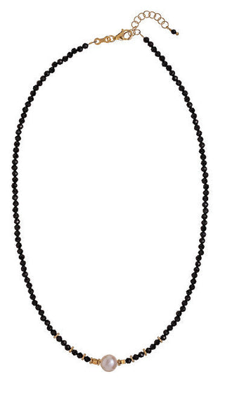 Alisia Collana Perle Spinello Nero Perla Vera Oro — Halsband