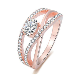 Beneto Silver Ring Plated with Rose Gold with Zirconia Agg331 - Size: 52 Mm 