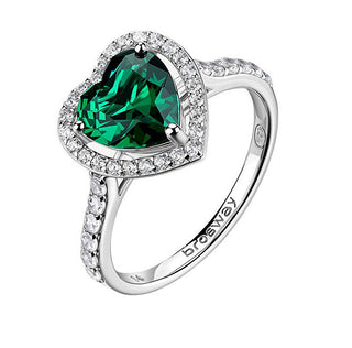 Brosway Anello Cuore Argento Zirconi Cubici Fancy Life Green Flg147 Circuito 56 Mm — Anello