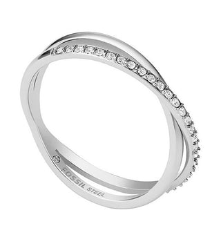 Fossil Elegante Steel Ring With Crystals Jf04078040 - Size: 49 Mm 