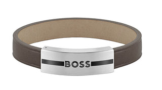 Hugo Boss Bracciale Pelle Marrone 1580496 18 Cm — Bracciale
