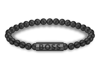 Hugo Boss Bracelet noir avec perles sphère 1580659 - Longueur : 17,5 Cm 