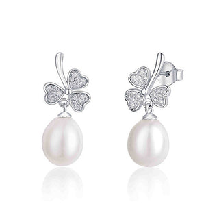Jwl Luxury Pearls Orecchini Argento Tre Foglie Perla Zirconi — Orecchini