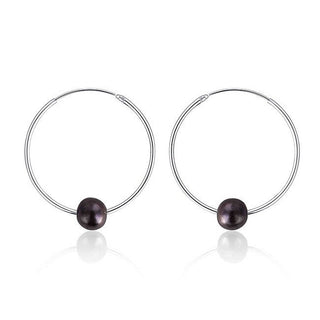Jwl Luxury Pearls Orecchini Cerchio Argento Perle Nere — Orecchini