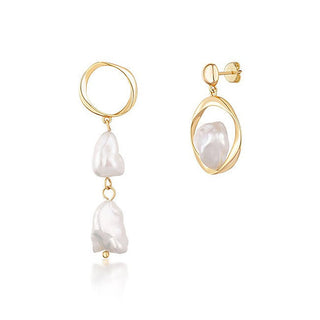 Jwl luxury pearls Asymmetriske Øredobber Belagt med Gull med Ekte Barokkperler Jl0723 — Øredobber