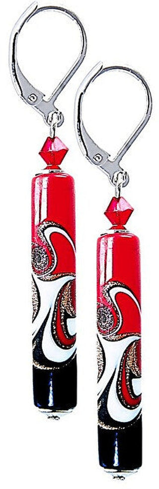 Lampglas Orecchini Passionate Red Black Con Perla EPR12 — Orecchini