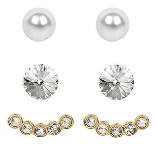 Levien Set Orecchini Ear Cuff 4 In 1 Cristallo Oro Bianco — Orecchini