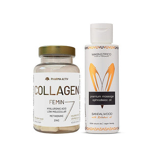 Pharma activ Collagen Femin 90 capsule + Olio Massaggio Al Sandalo 100 ml — Set benessere