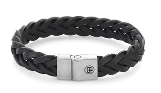 Rebel&Rose Black Woven Matte Black Leather Bracelet Rr-M0025-S - Size: 19 Cm - L 