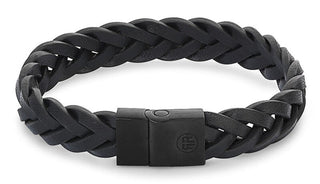 Rebel&Rose Black Braided Leather Bracelet Rr-M0026-B - Size: 20 Cm - L+ 