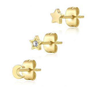 S'Agapõ Set of Three Single Earrings Gold Plated Glam Click Sck166 