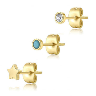 S'Agapõ Set of Three Single Earrings Gold Plated Glam Click Sck167 
