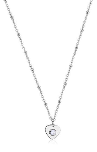 S'Agapõ Collier en acier cœur avec perle message Ssg26 