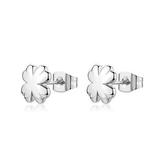 S'Agapõ Minimalist Steel Earrings with Four-Leaf Clovers Click Sck295 