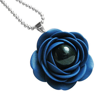 Troli Collana Blu Fiori Perle Nere — Collana