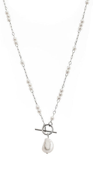 Troli Elegante Collier en acier avec véritable perle baroque Vabqjn061S 