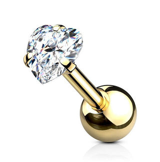 Troli Orecchino Piercing Placcato Oro Cristallo Cuore — Orecchino piercing